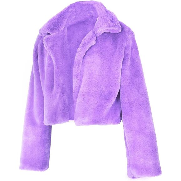Faux Fur Coat Short Jacket Women's Plush Fuzzy Fleece Cropped Chic Stylish - Picture 4 of 6